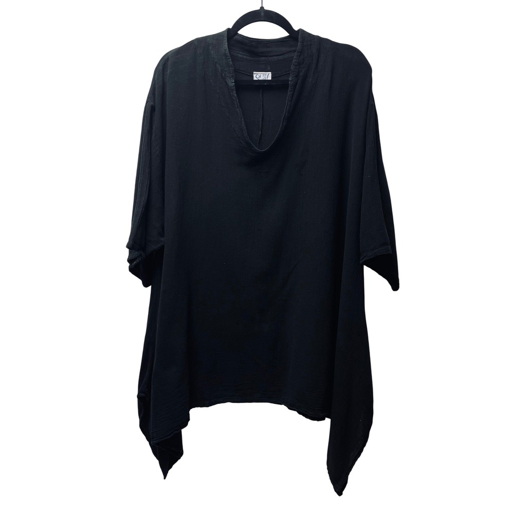 Oh My Gauze! Tunic Top 1 (S 6-10) Black Hanky Hem Oversized Whimsygoth Lagenlook
